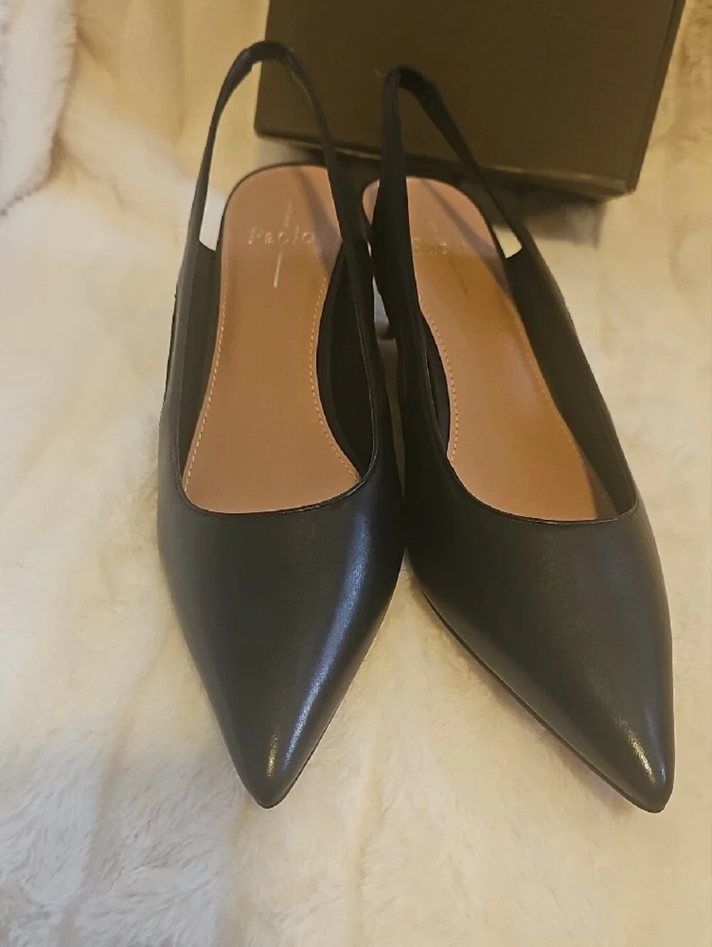 Paolo Black Pointed Slingback Kitten Heels